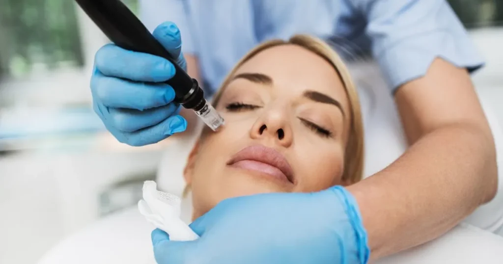 Woman with smooth, glowing skin smiling, showcasing the youthful results of microneedling